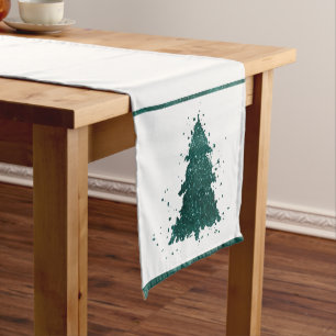 Moody Christmas Tree Dark Midnight Teal Green Short Table Runner