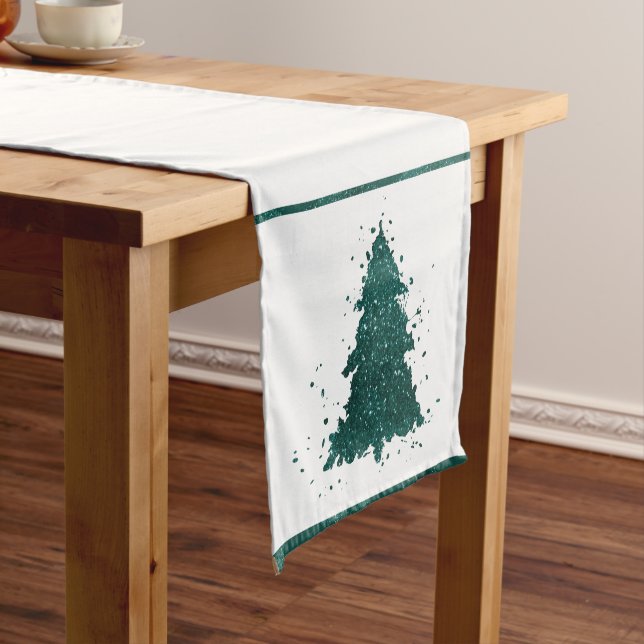 Moody Christmas Tree | Dark Midnight Teal Green Short Table Runner (In Situ)