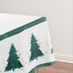 Moody Christmas Tree   Dark Midnight Teal Green Tablecloth