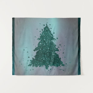 Moody Christmas Tree   Dark Midnight Teal Green Tapestry