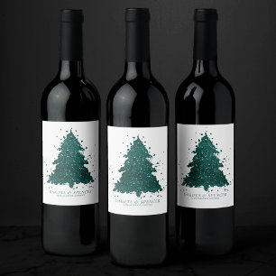 Moody Christmas Tree Dark Midnight Teal Green Wine Label