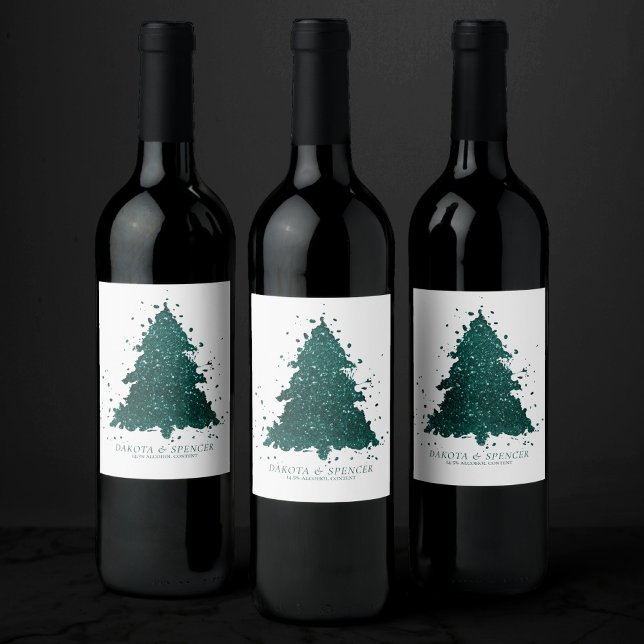 Moody Christmas Tree | Dark Midnight Teal Green Wine Label (Creator Uploaded)