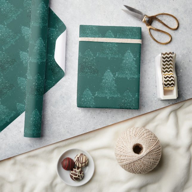 Moody Christmas Tree | Dark Midnight Teal Green Wrapping Paper (Crafts)