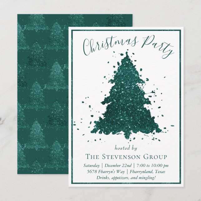 Moody Christmas Tree | Dark Midnight Teal Party Holiday Card (Front/Back)