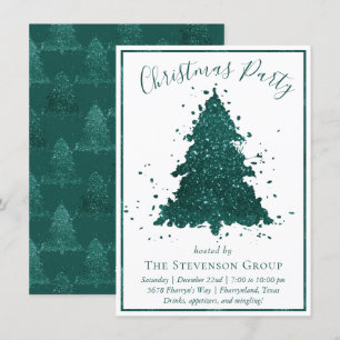 Moody Christmas Tree   Dark Midnight Teal Party Holiday Card