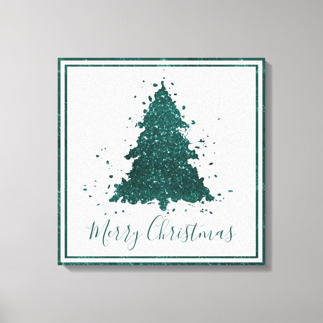 Moody Christmas Tree | Dark Midnight Teal Script Canvas Print (Front)