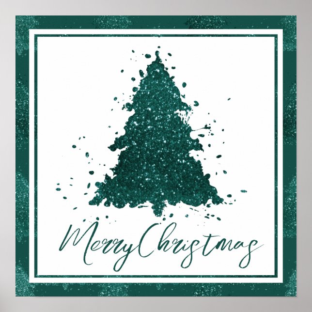 Moody Christmas Tree | Dark Midnight Teal Script Poster (Front)