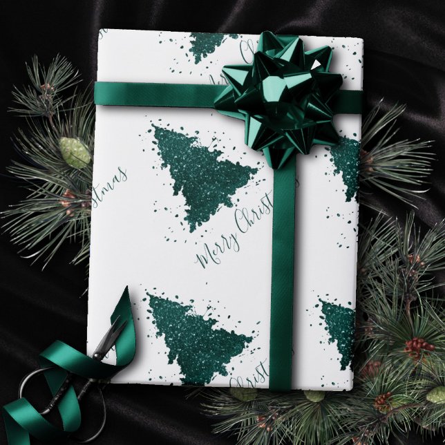 Moody Christmas Tree | Dark Midnight Teal Script Wrapping Paper (Creator Uploaded)