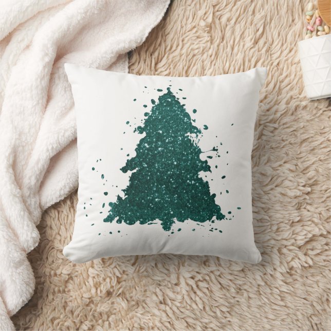 Moody Christmas Tree | Dark Midnight Teal Splatter Throw Pillow (Blanket)