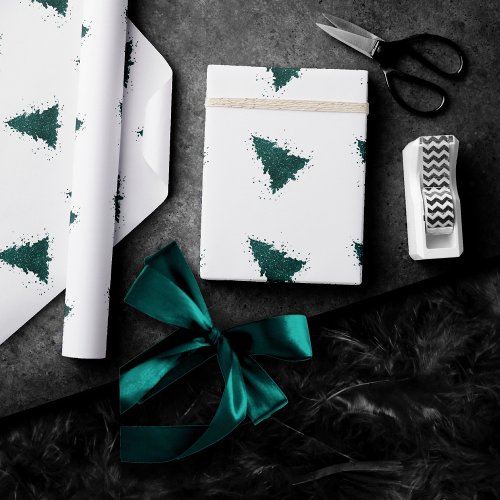 Moody Christmas Tree  Dark Midnight Teal Splatter Wrapping Paper