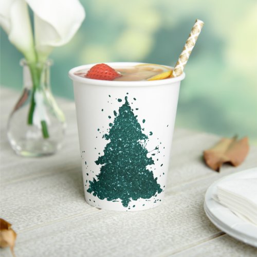 Moody Christmas Tree  Deep Midnight Teal Splatter Paper Cups