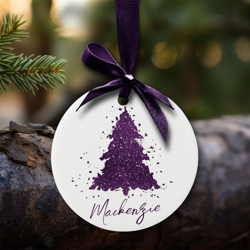 Moody Christmas Tree  Deep Plum Purple Custom Ceramic Ornament