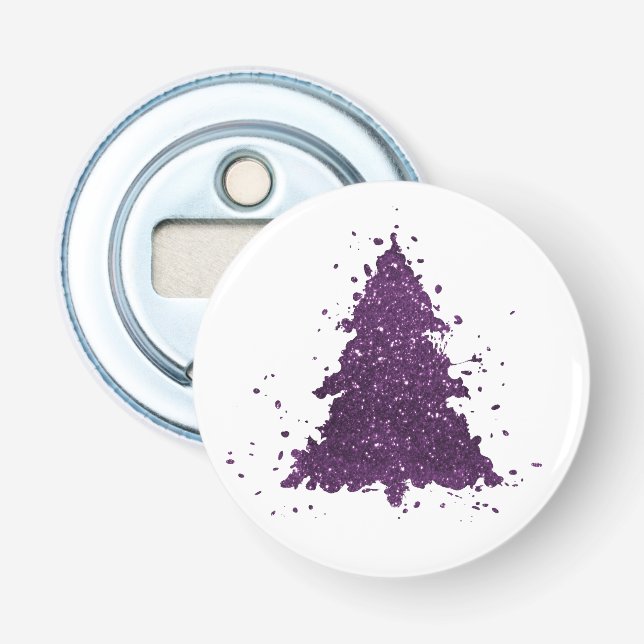 Moody Christmas Tree | Deep Plum Purple Splatter Bottle Opener (Front)