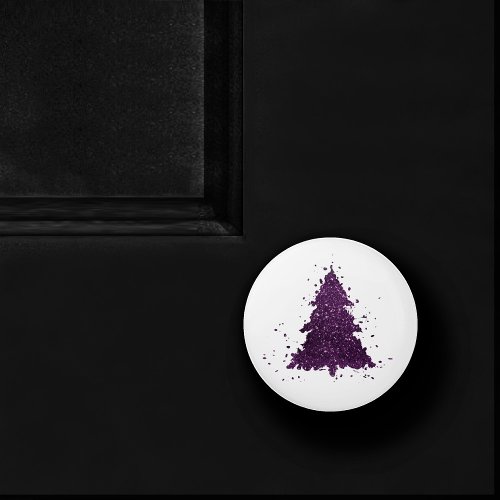 Moody Christmas Tree  Deep Plum Purple Splatter Ceramic Knob