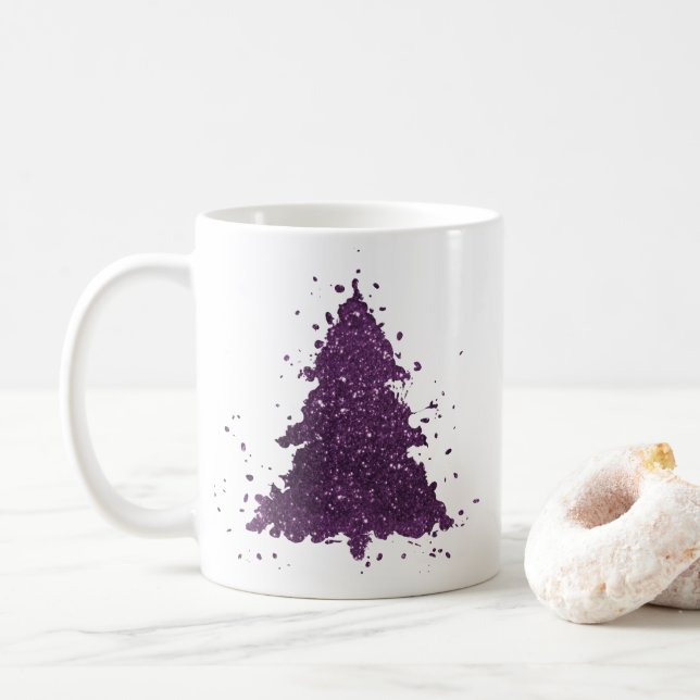 Moody Christmas Tree | Deep Plum Purple Splatter Coffee Mug (With Donut)