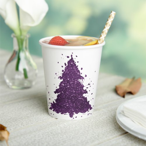 Moody Christmas Tree  Deep Plum Purple Splatter Paper Cups