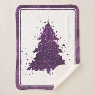 Moody Christmas Tree Deep Plum Purple Splatter Sherpa Blanket