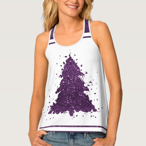 Moody Christmas Tree  Deep Plum Purple Splatter Tank Top