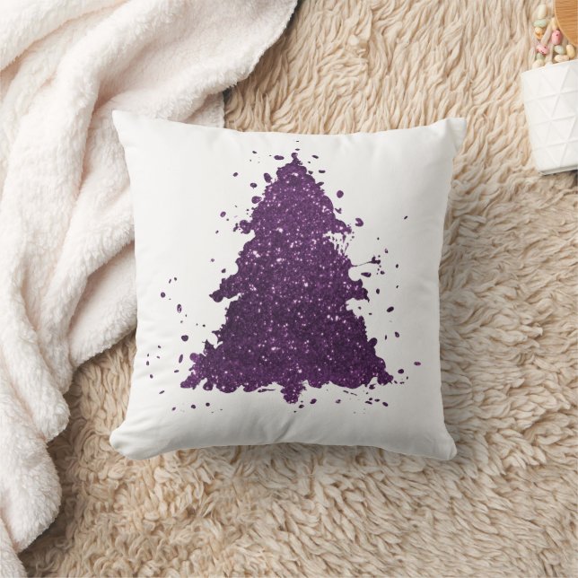 Moody Christmas Tree | Deep Plum Purple Splatter Throw Pillow (Blanket)
