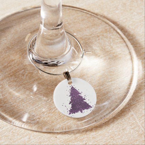 Moody Christmas Tree  Deep Plum Purple Splatter Wine Charm