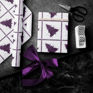 Moody Christmas Tree Deep Plum Purple Splatter Wrapping Paper
