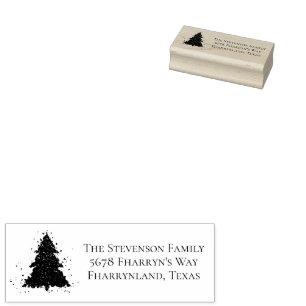 Moody Christmas Tree Onyx Black Charcoal Address Rubber Stamp