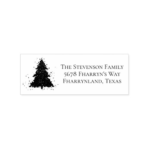 Moody Christmas Tree  Onyx Black Charcoal Address Rubber Stamp