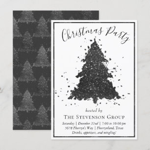 Moody Christmas Tree Onyx Silvery Black Party Holiday Card