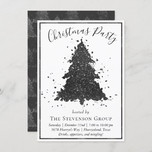 Moody Christmas Tree  Onyx Silvery Black Party Holiday Card