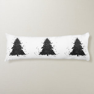 Moody Christmas Tree Onyx Silvery Black Splatter Body Pillow