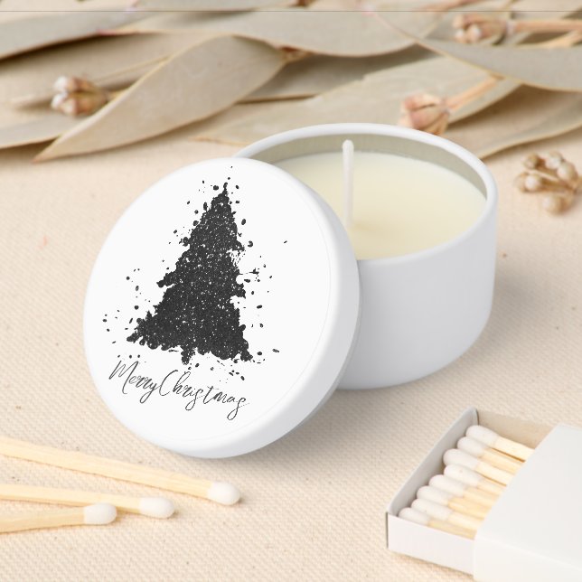 Moody Christmas Tree | Onyx Silvery Black Splatter Mini Candle Favors (Insitu)