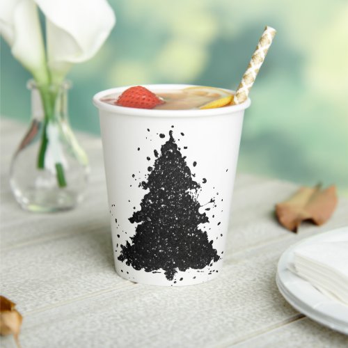 Moody Christmas Tree  Onyx Silvery Black Splatter Paper Cups