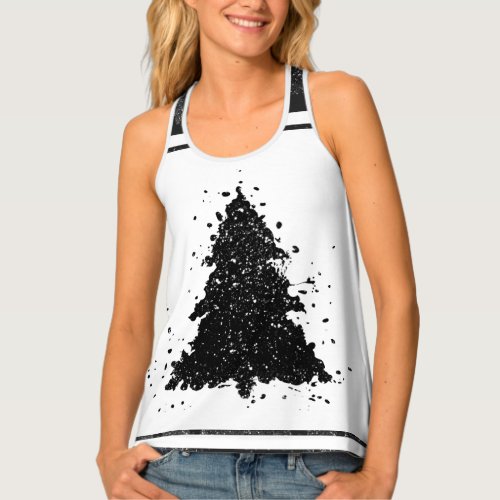 Moody Christmas Tree  Onyx Silvery Black Splatter Tank Top