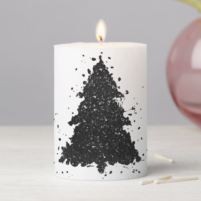 Moody Christmas Tree | Onyx Silvery Black Tree Pillar Candle (In Situ)