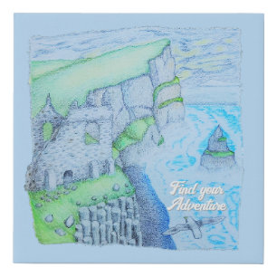Moody cliffside ruin faux canvas print