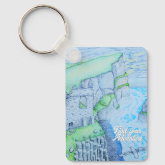 Moody cliffside ruin keychain