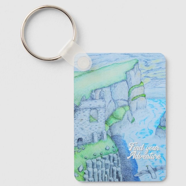 Moody cliffside ruin keychain (Front)