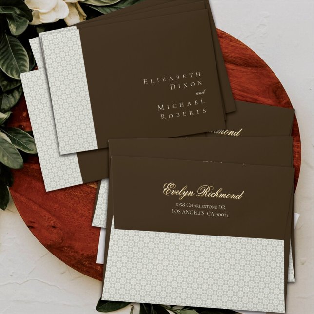 Moody Coffee Arabesque Boho Script Wedding Envelope (Creator Uploaded)