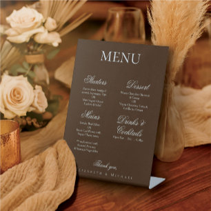 Moody Coffee Minimalist Boho Wedding Menu Pedestal Sign