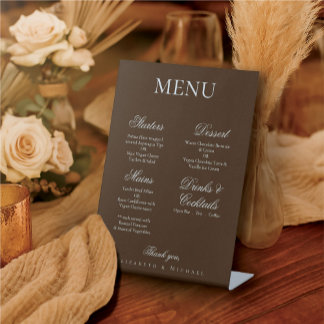 Moody Coffee Minimalist Boho Wedding Menu Pedestal Sign