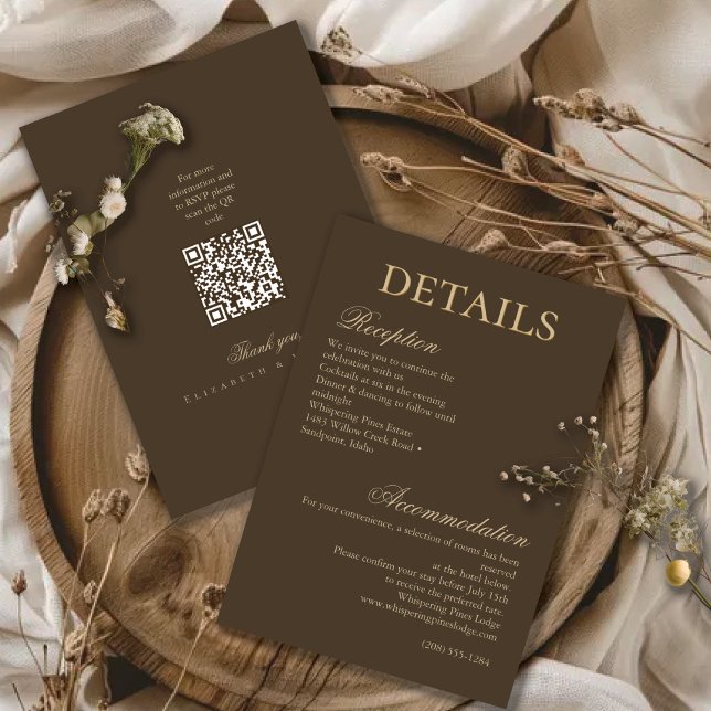 Moody Coffee Minimalist Script Wedding Details Enclosure Card (Creator Uploaded)
