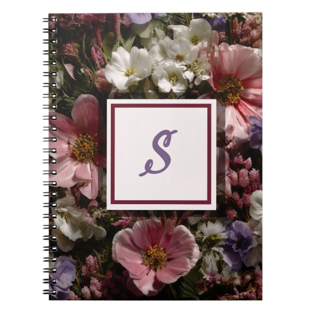 Moody Color Floral Initial Notebook  (Front)