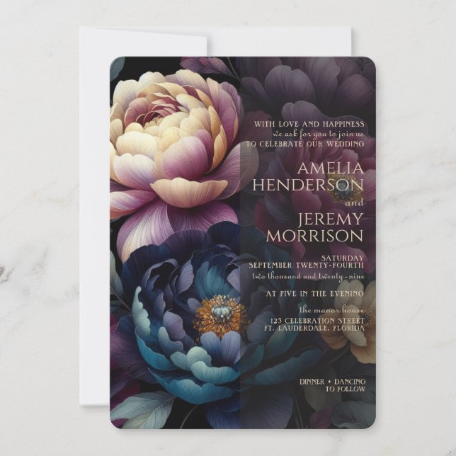Moody Colorful Floral Invitation (Front)