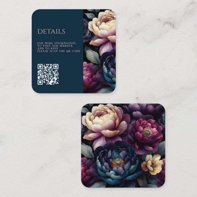 Moody Colorful Floral QR Code Enclosure Card (Front/Back)