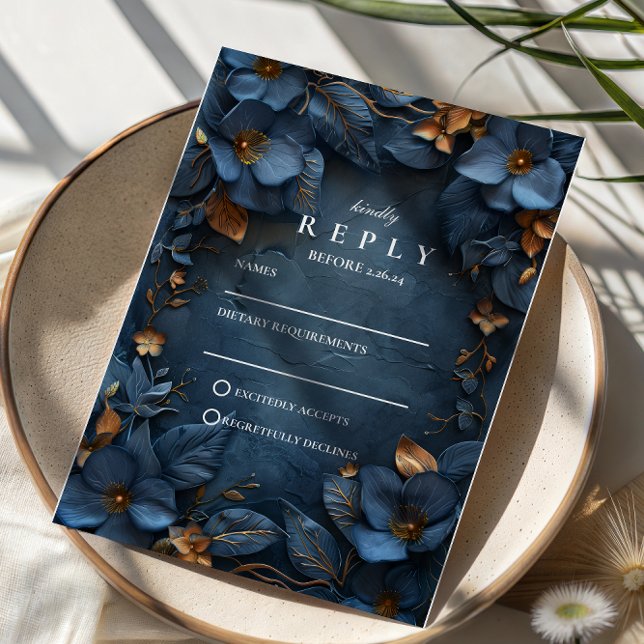 Moody Copper Floral Wedding RSVP Card (Creator Uploaded)