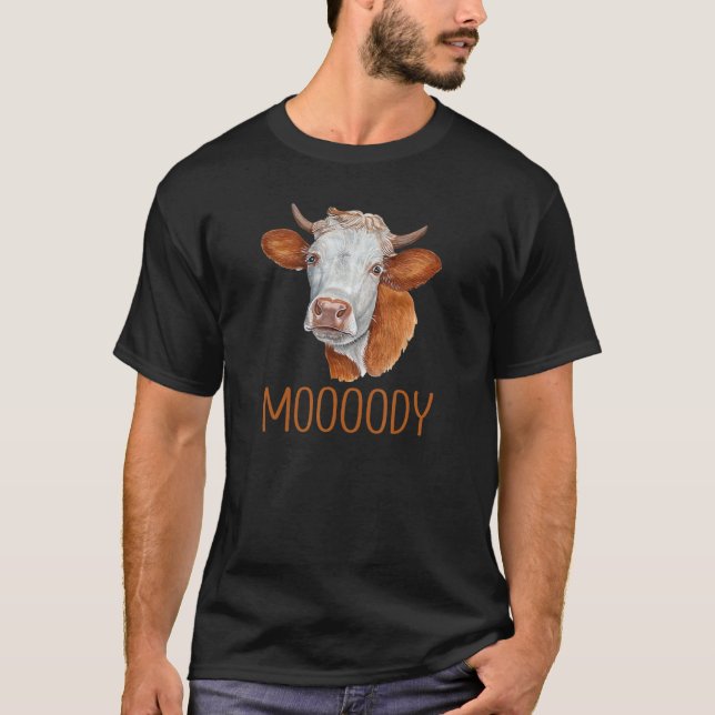 Moody  Cow Moody Cow Pun Cow T-Shirt (Front)