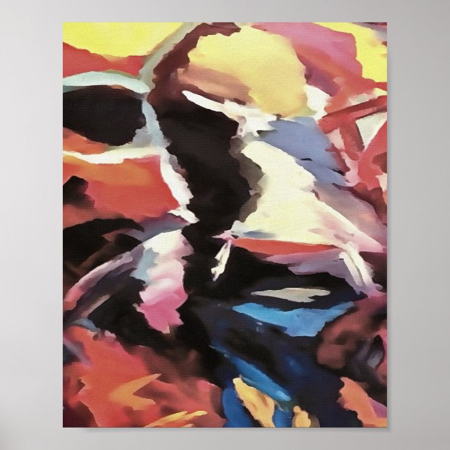 Moody Cow Multicolored Abstract Painting Poster (Front)