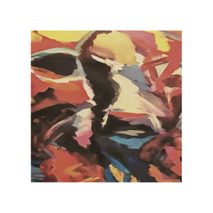 Moody Cow Multicolored Abstract Painting Wood Wall Art