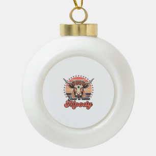 Moody Cow Retro Sunset Vintage Engraving Design_1 Ceramic Ball Christmas Ornament