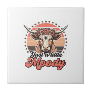 Moody Cow Retro Sunset Vintage Engraving Design_1 Ceramic Tile